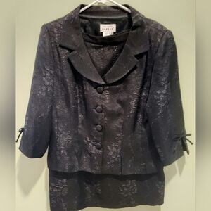 Adrianna Papell Textured Black Blazer and Skirt Set